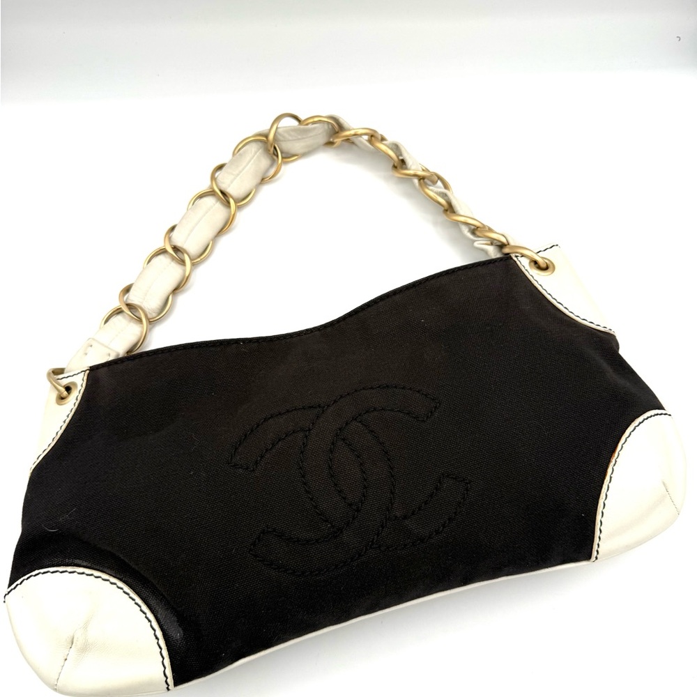 Chanel Two-Tone Black Canvas Olsen Shoulder Bag